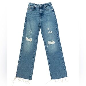 Zara Blue Straight Leg Jeans with Distressed Details Size 2